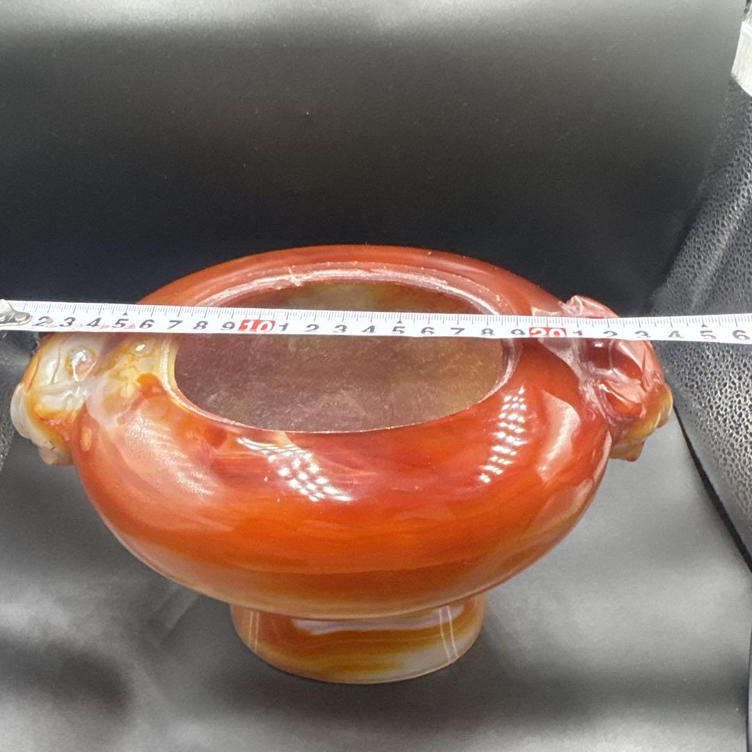 中国美術　置物　瑪瑙　メノウ　香炉 赤瑪瑙