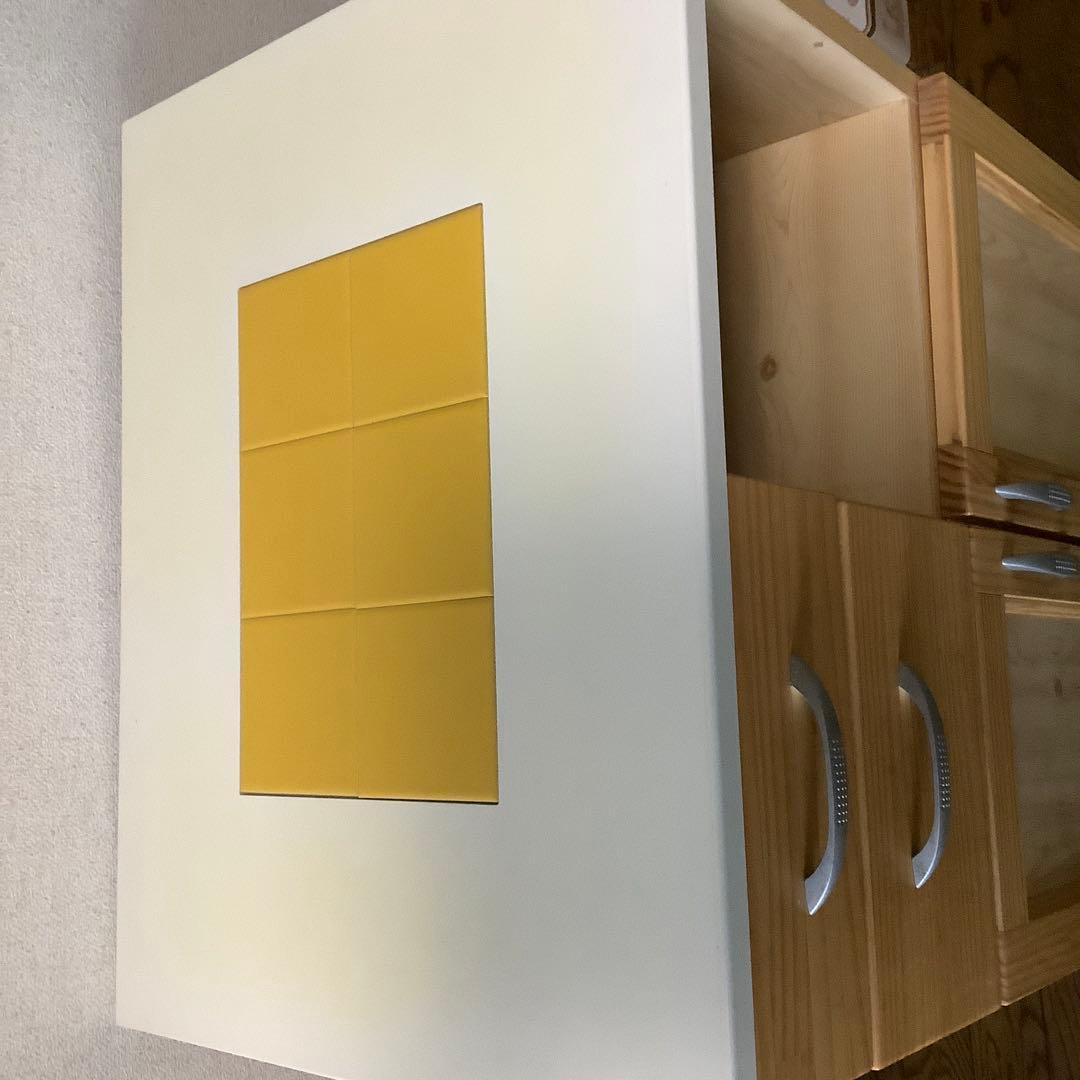 キム 日本製　のだ工芸　無垢パイン材使用　キッチンワゴン　黄色いタイル