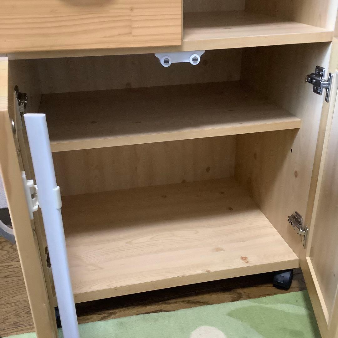 キム 日本製　のだ工芸　無垢パイン材使用　キッチンワゴン　黄色いタイル