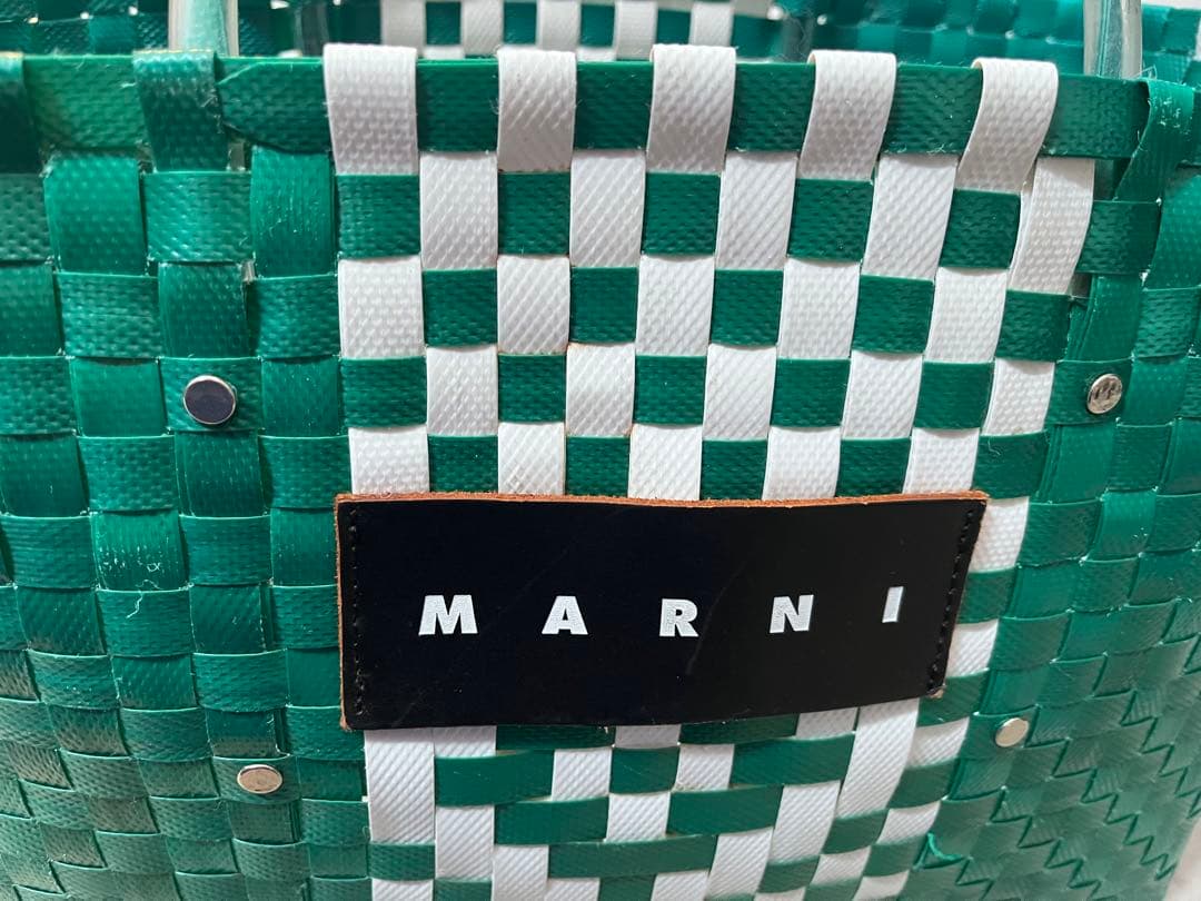 MARNI チェック柄 かごバッグ グリーン