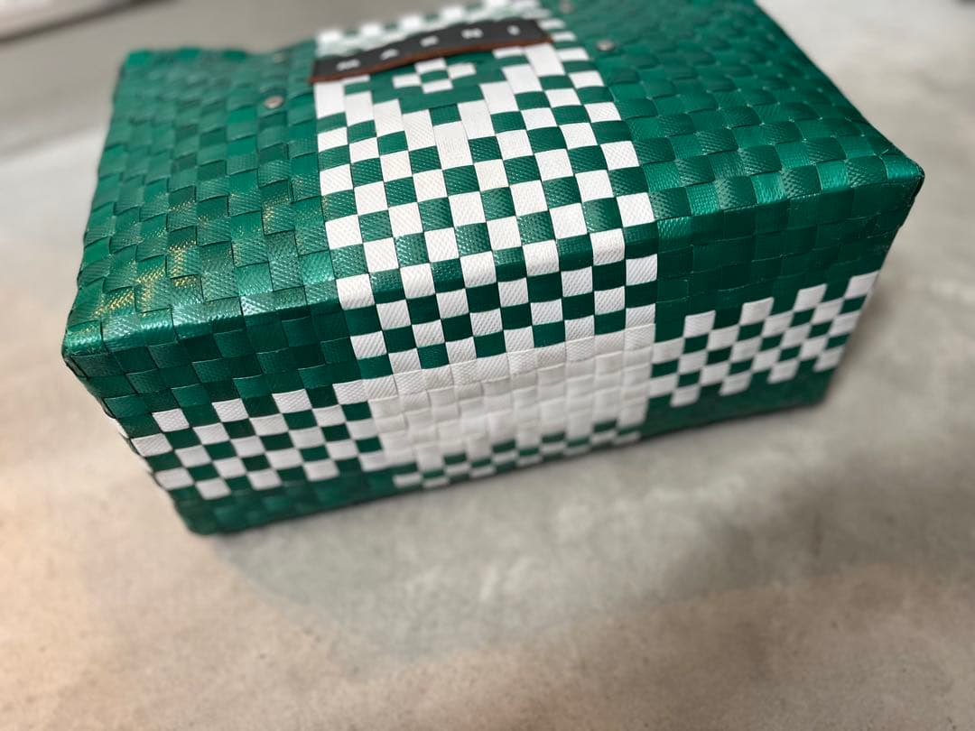 MARNI チェック柄 かごバッグ グリーン