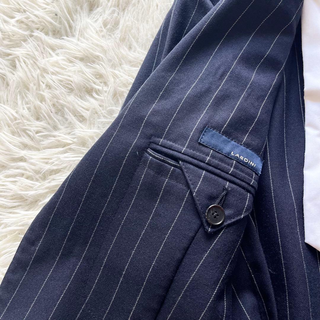 <美品>LARDINI ネイビー ウール スーツ ブートニエール サイズ44
