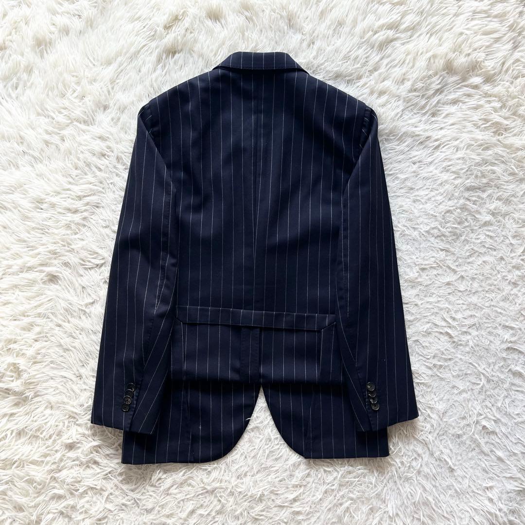 <美品>LARDINI ネイビー ウール スーツ ブートニエール サイズ44