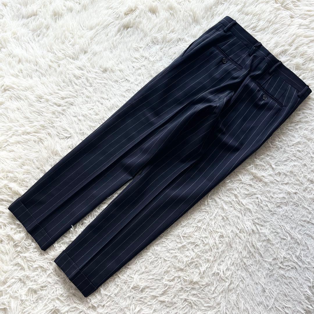 <美品>LARDINI ネイビー ウール スーツ ブートニエール サイズ44