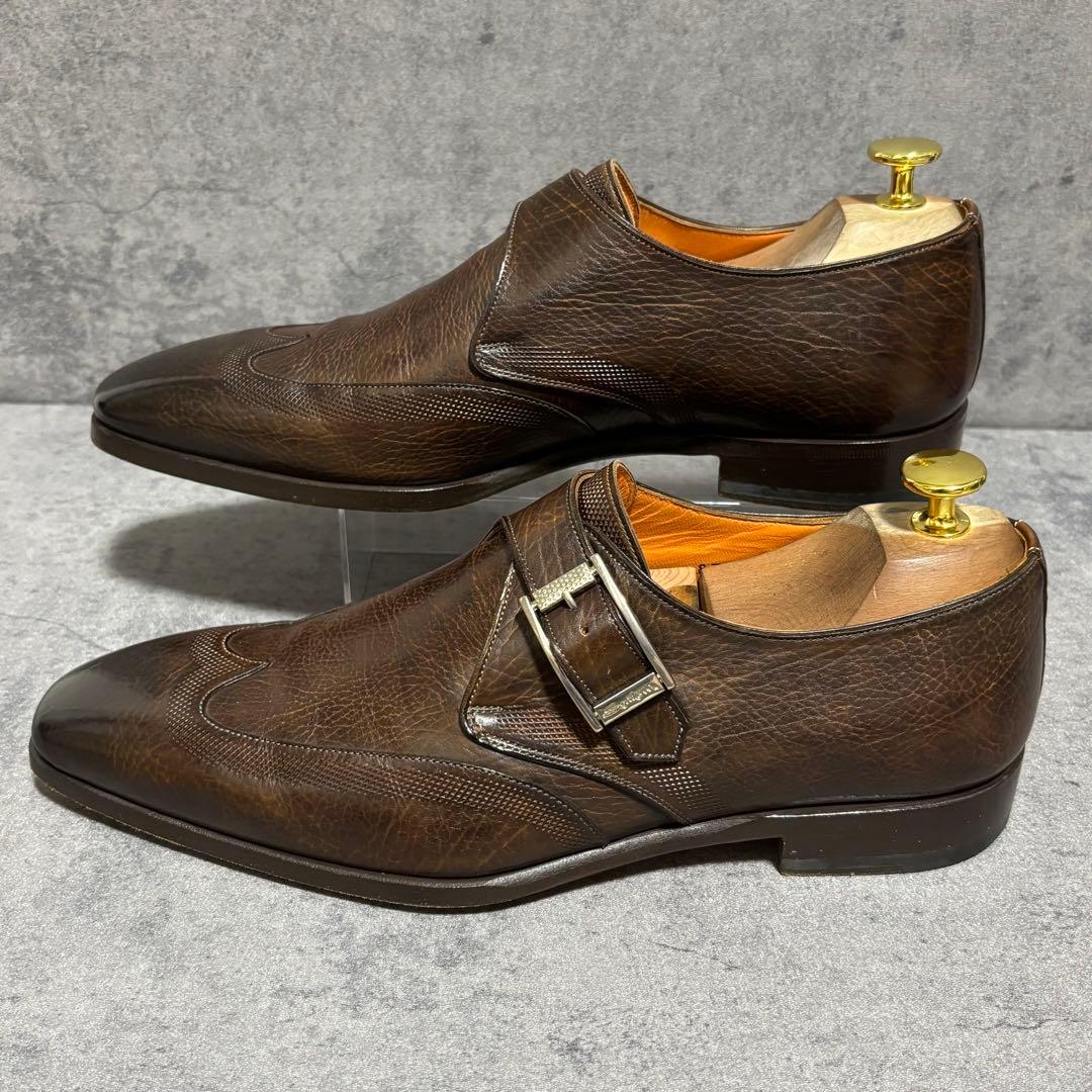 極美品　サントーニ　ドレスシューズ シングルモンク　ブラウン　シボ革　1942