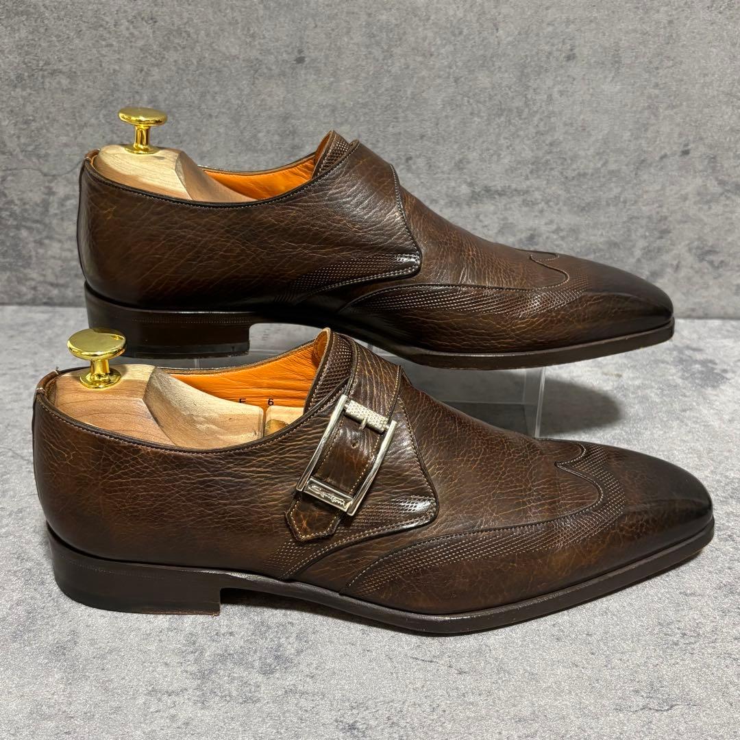 極美品　サントーニ　ドレスシューズ シングルモンク　ブラウン　シボ革　1942