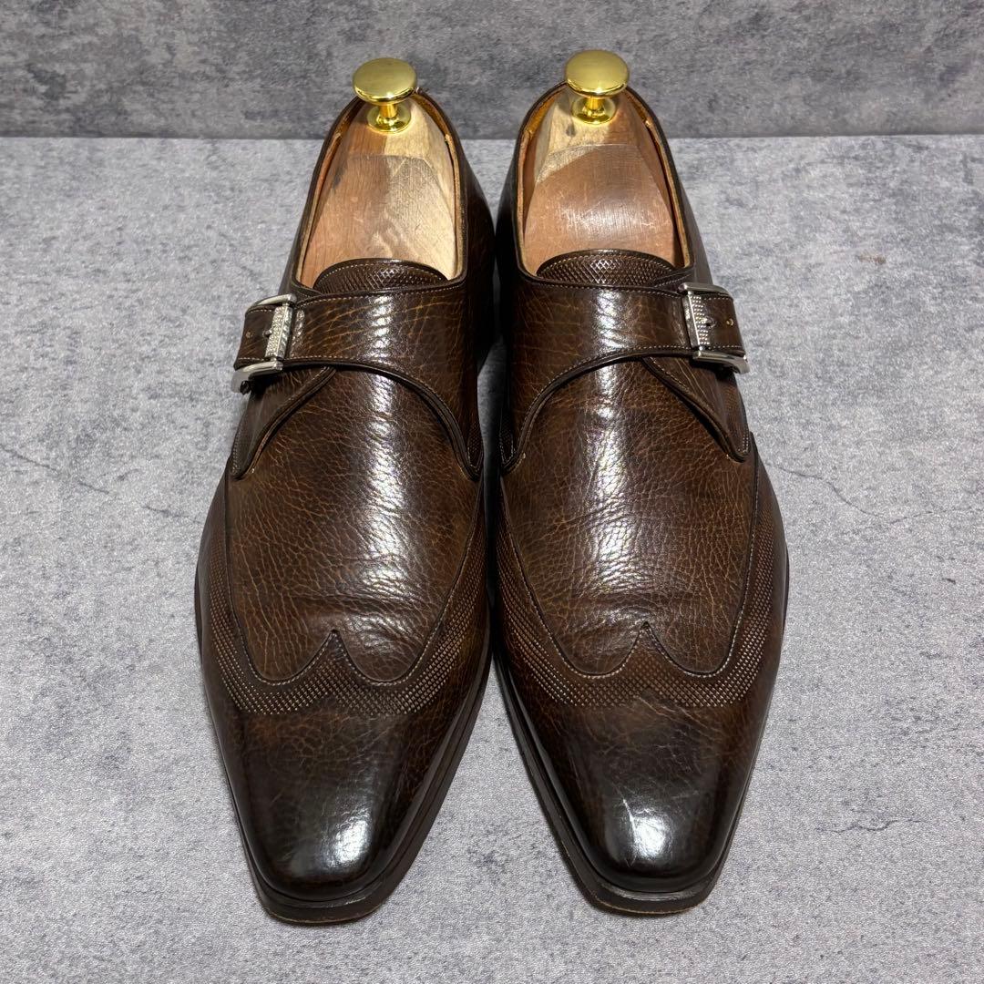 極美品　サントーニ　ドレスシューズ シングルモンク　ブラウン　シボ革　1942