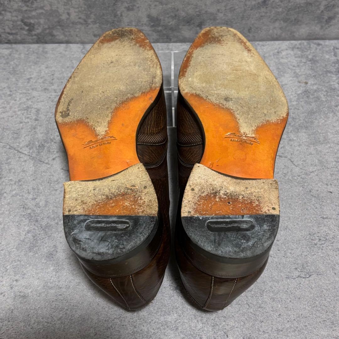 極美品　サントーニ　ドレスシューズ シングルモンク　ブラウン　シボ革　1942