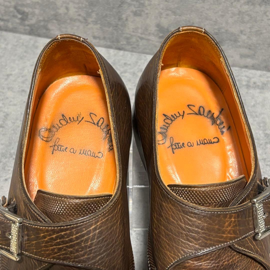 極美品　サントーニ　ドレスシューズ シングルモンク　ブラウン　シボ革　1942