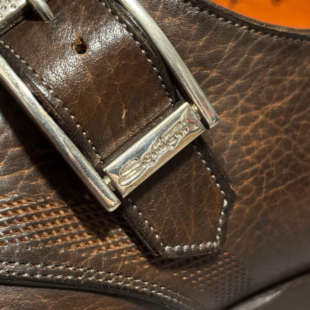 極美品　サントーニ　ドレスシューズ シングルモンク　ブラウン　シボ革　1942