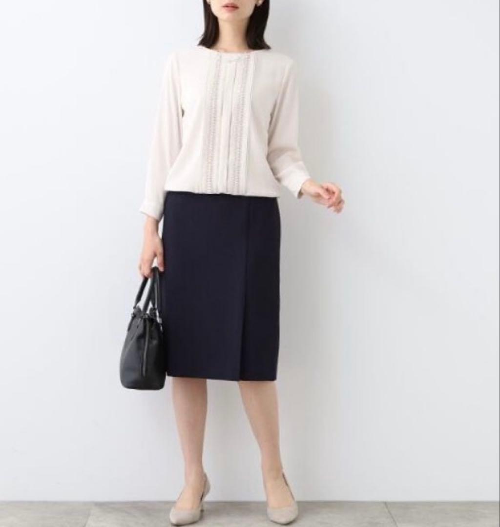 INDIVI 春秋素材スーツ　セットアップ　ネイビー