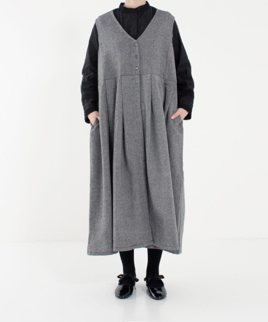 nest robeウールヘリンボン2wayワンピースジャンパースカートカシミヤ混