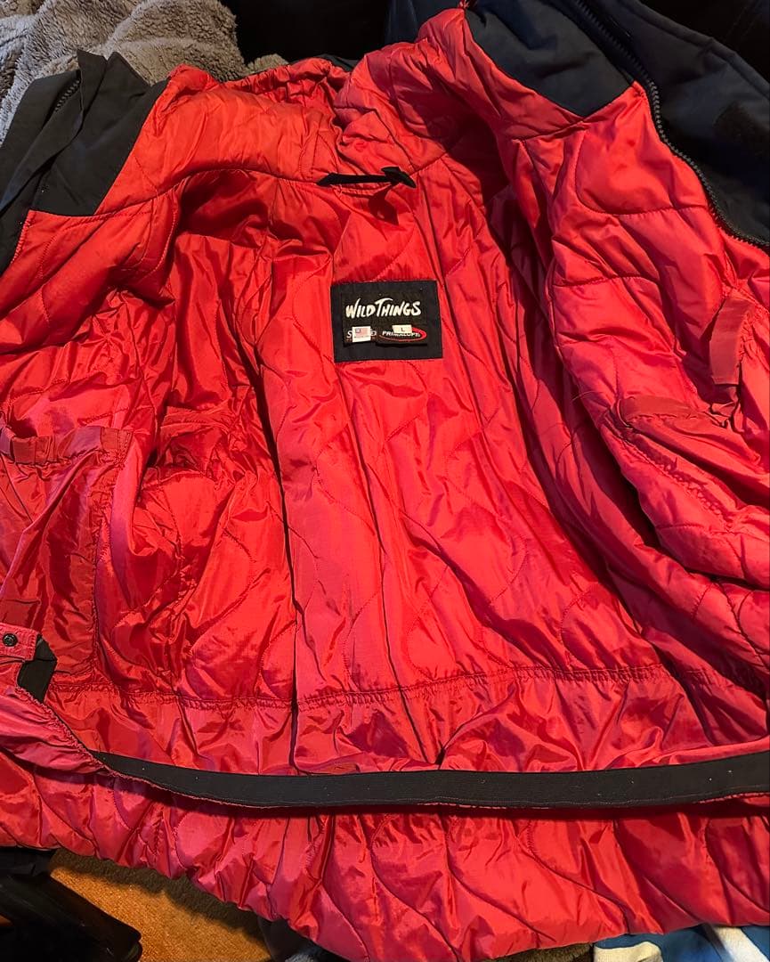 WILD THINGS フード付きダウンジャケット L ネイビー/レッド
