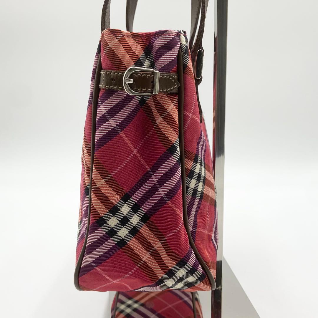 バーバリーブルーレーベル　ハンドバッグ　ミニトート　チェック　キャン　赤