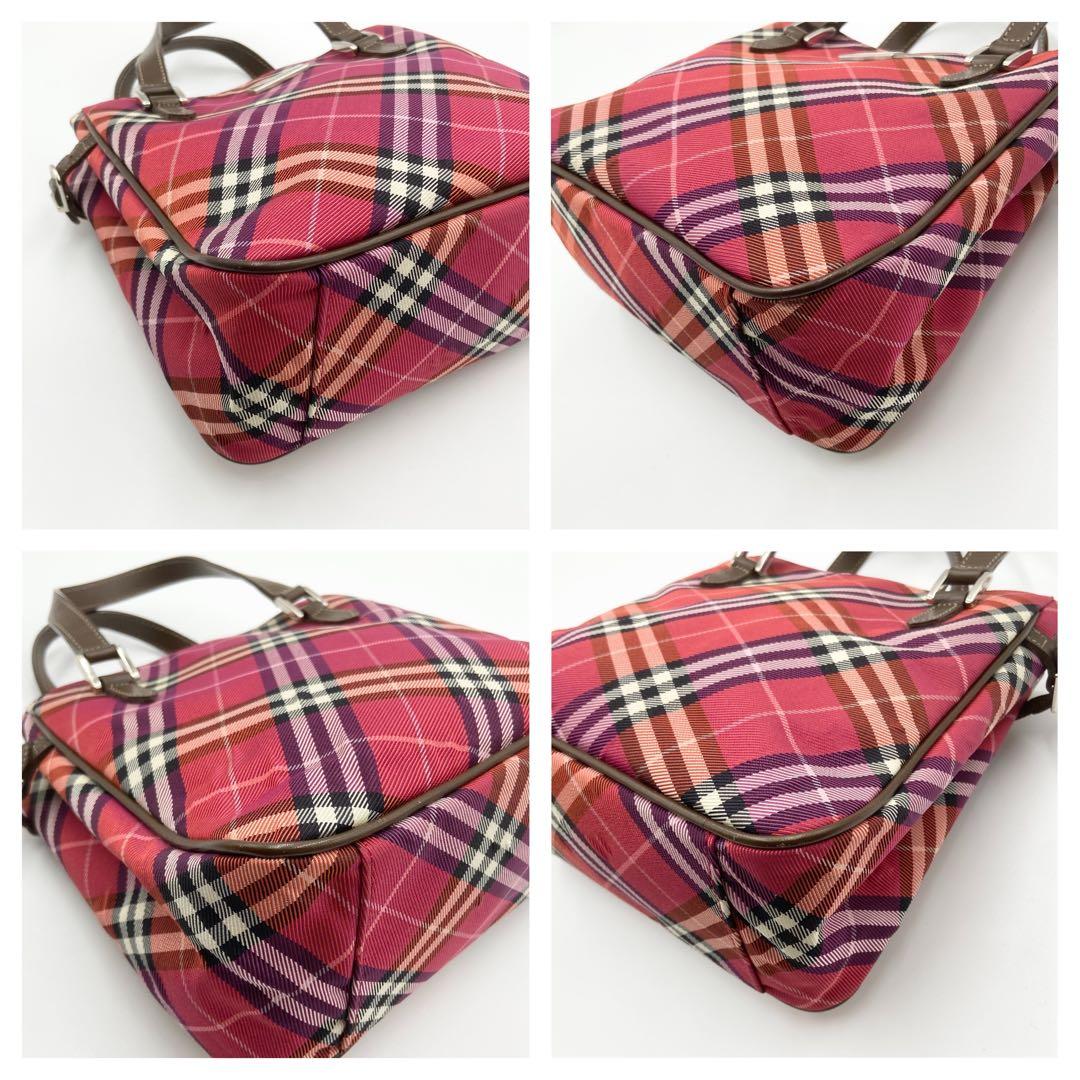 バーバリーブルーレーベル　ハンドバッグ　ミニトート　チェック　キャン　赤