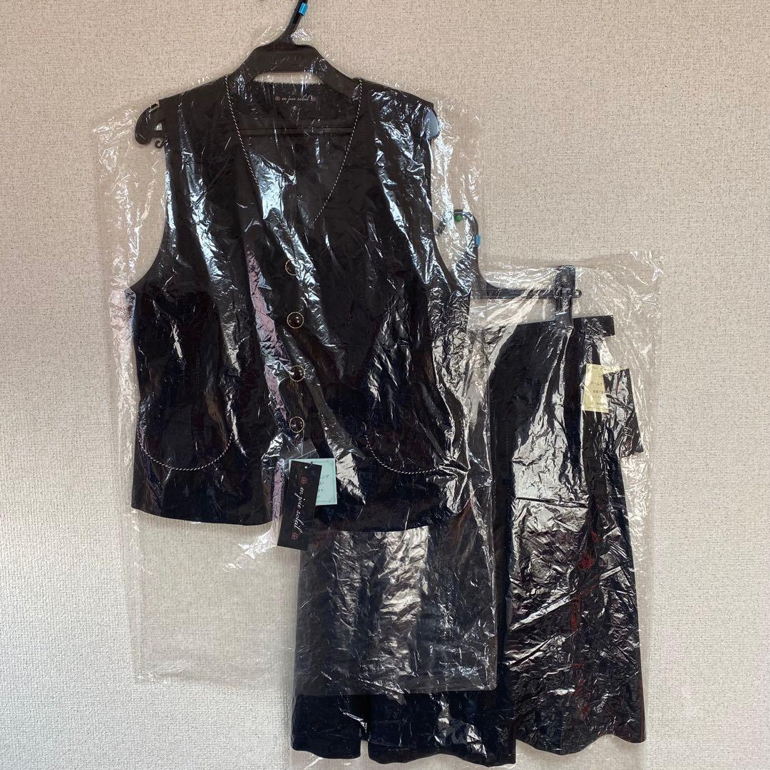 【新品タグ付き】アンジョア 事務服 13号 ベスト スカート ラメストライプ