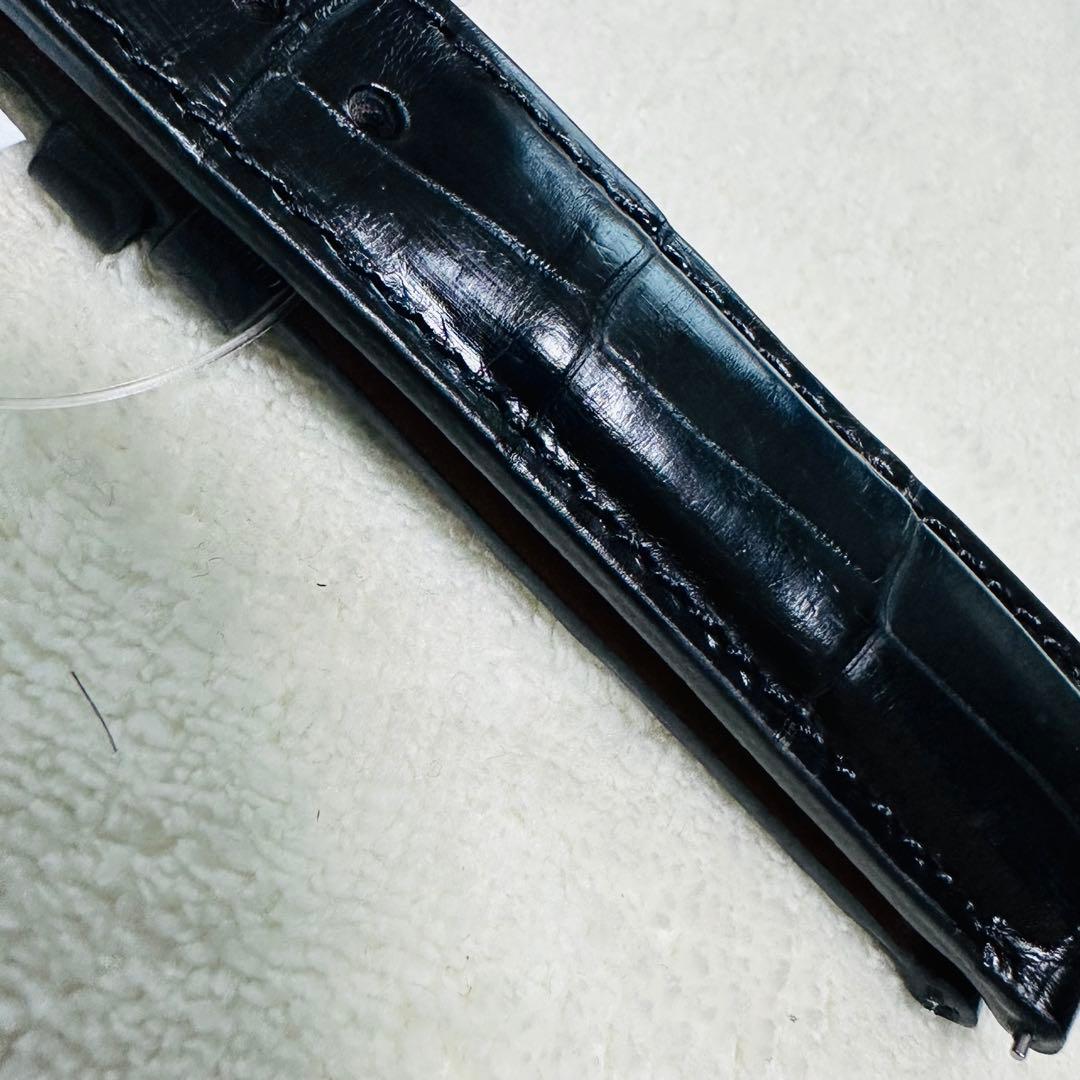 7004#21mm-18mmブラック★本物クロコダイルレザーベルト★スイス製