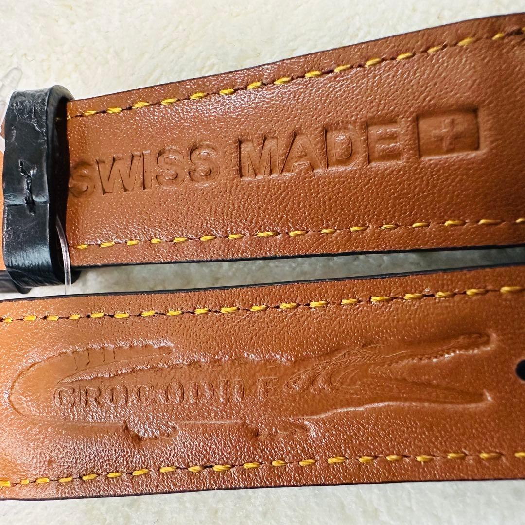 7004#21mm-18mmブラック★本物クロコダイルレザーベルト★スイス製