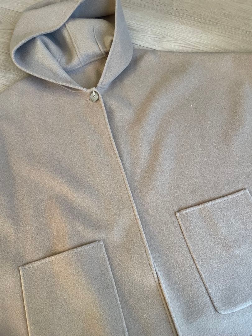 フード付きベージュウールコート フリーサイズ