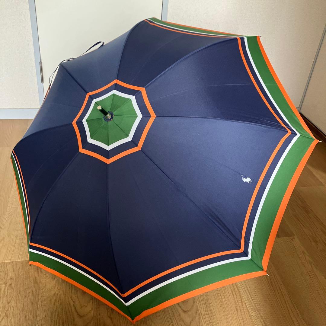 【未使用品】ポロラルフローレン ボーダー 長傘 ジャンプ式 耐風傘 ネイビー