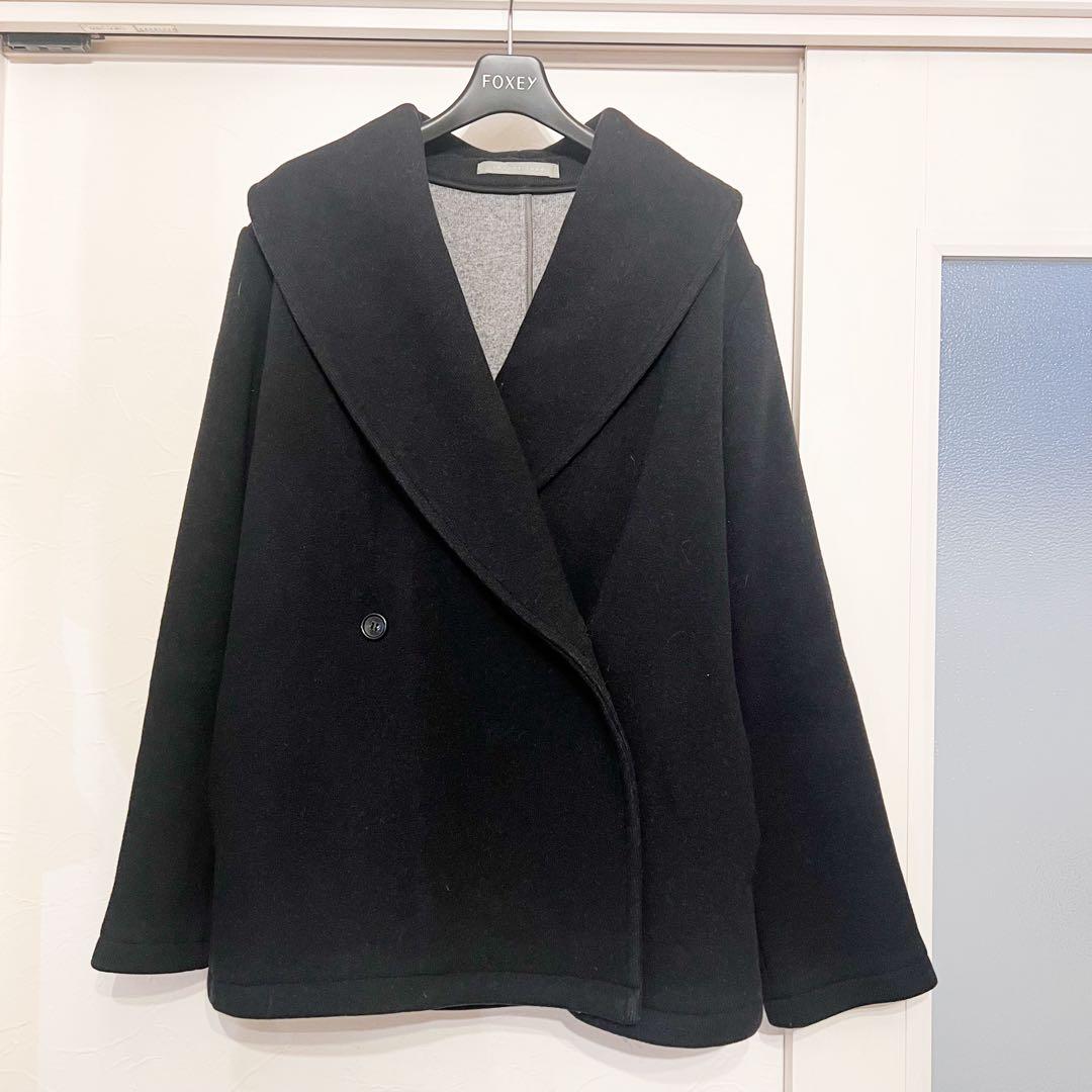 セオリーリュクス ショールカラー ダブルフェイス ショートコート ネイビー