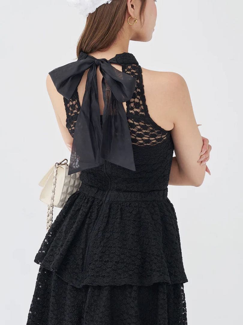 【新品未開封】Darich バックリボンフラワーレースティアードロングドレス S