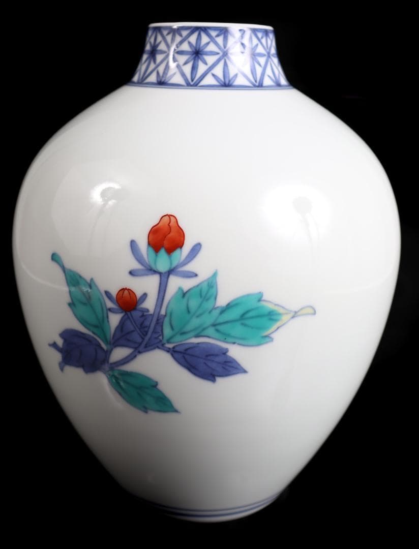 今泉今右衛門 色鍋島牡丹絵花瓶 共箱 花入