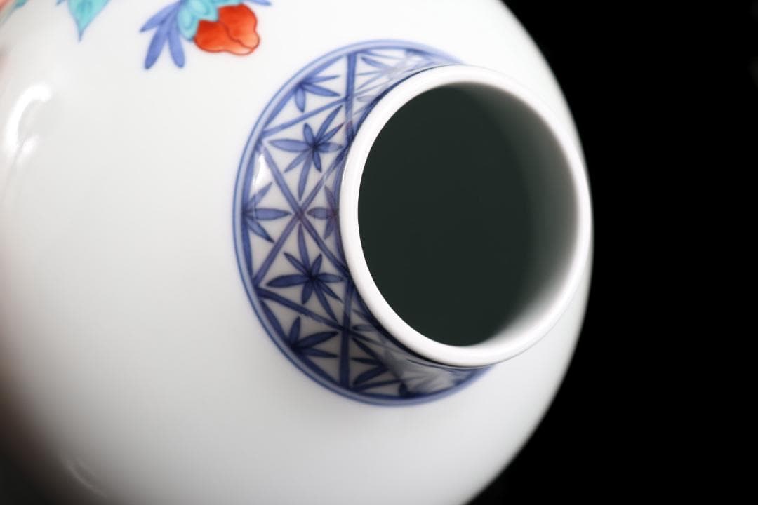 今泉今右衛門 色鍋島牡丹絵花瓶 共箱 花入