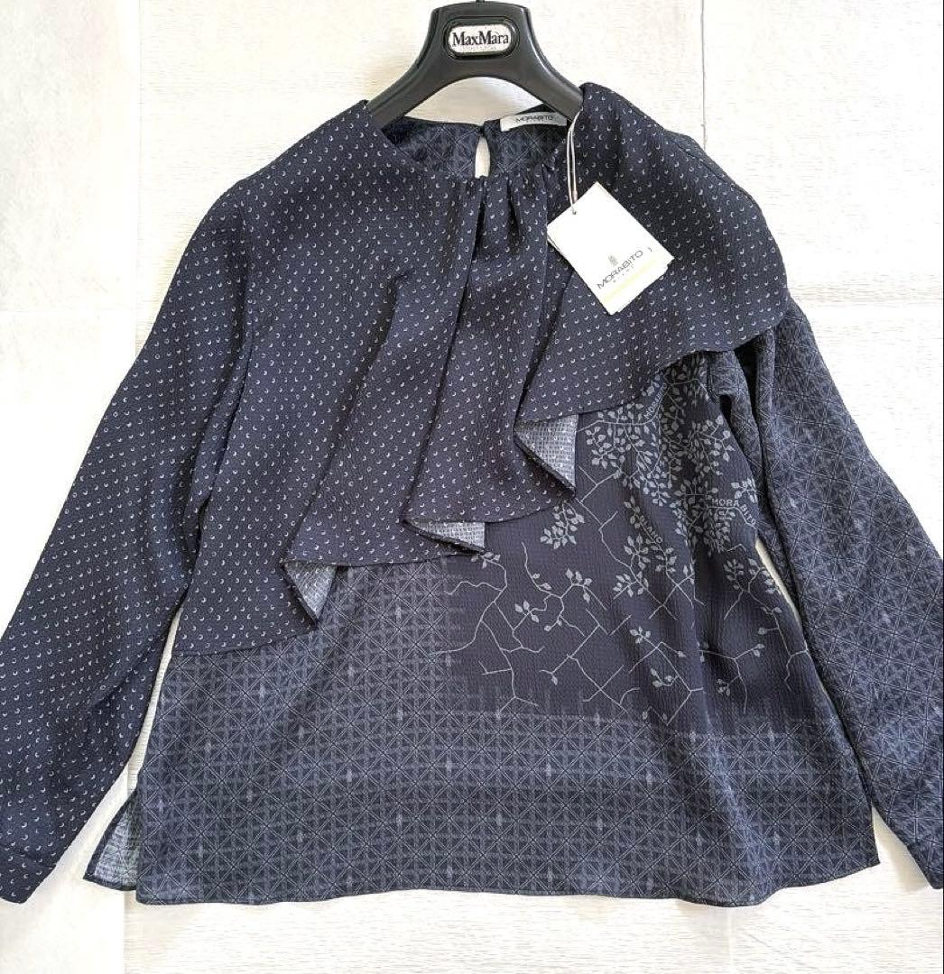 新品　今季モラビト ブラン　上品リュクスなブラウス　サイズ４０　¥64900