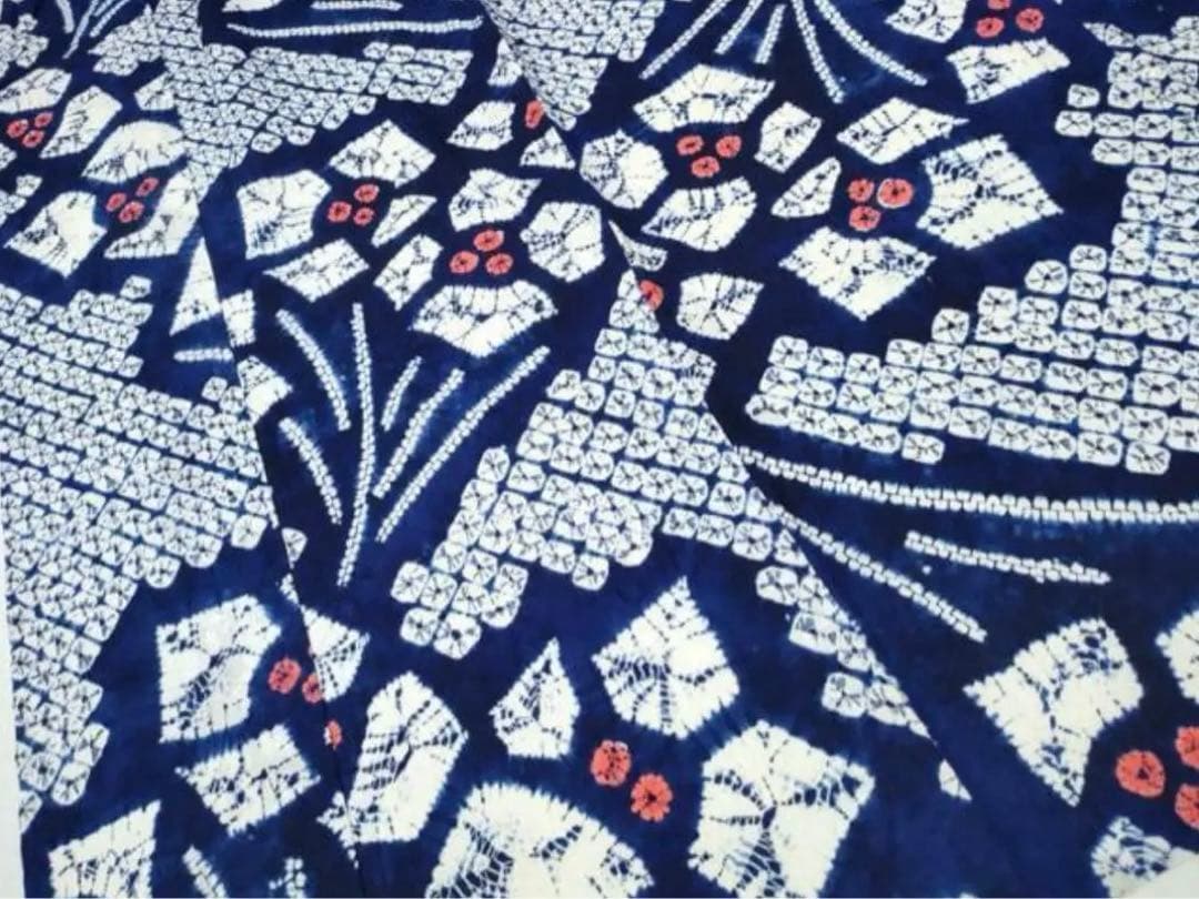 浴衣◆美品◆有松鳴海絞り 手縫い 青 花柄 身丈162.5 裄65.5 洗濯済み