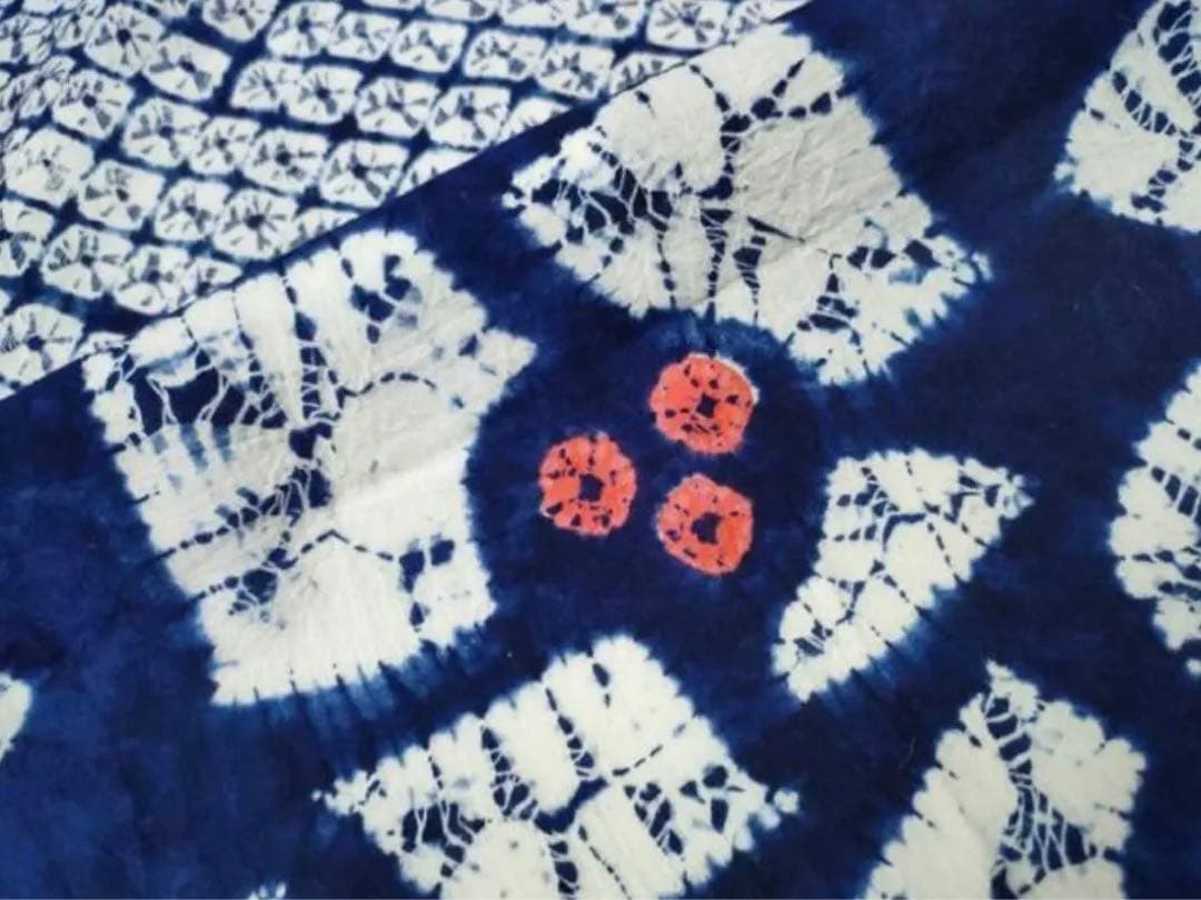 浴衣◆美品◆有松鳴海絞り 手縫い 青 花柄 身丈162.5 裄65.5 洗濯済み