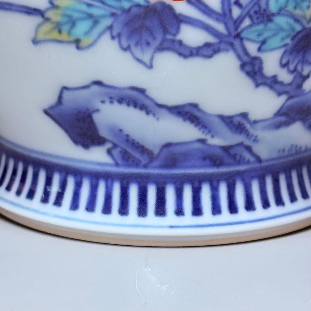 人間国宝　今泉今右衛門　錦岩牡丹絵花瓶　在銘　共箱　櫛文高台　有田焼