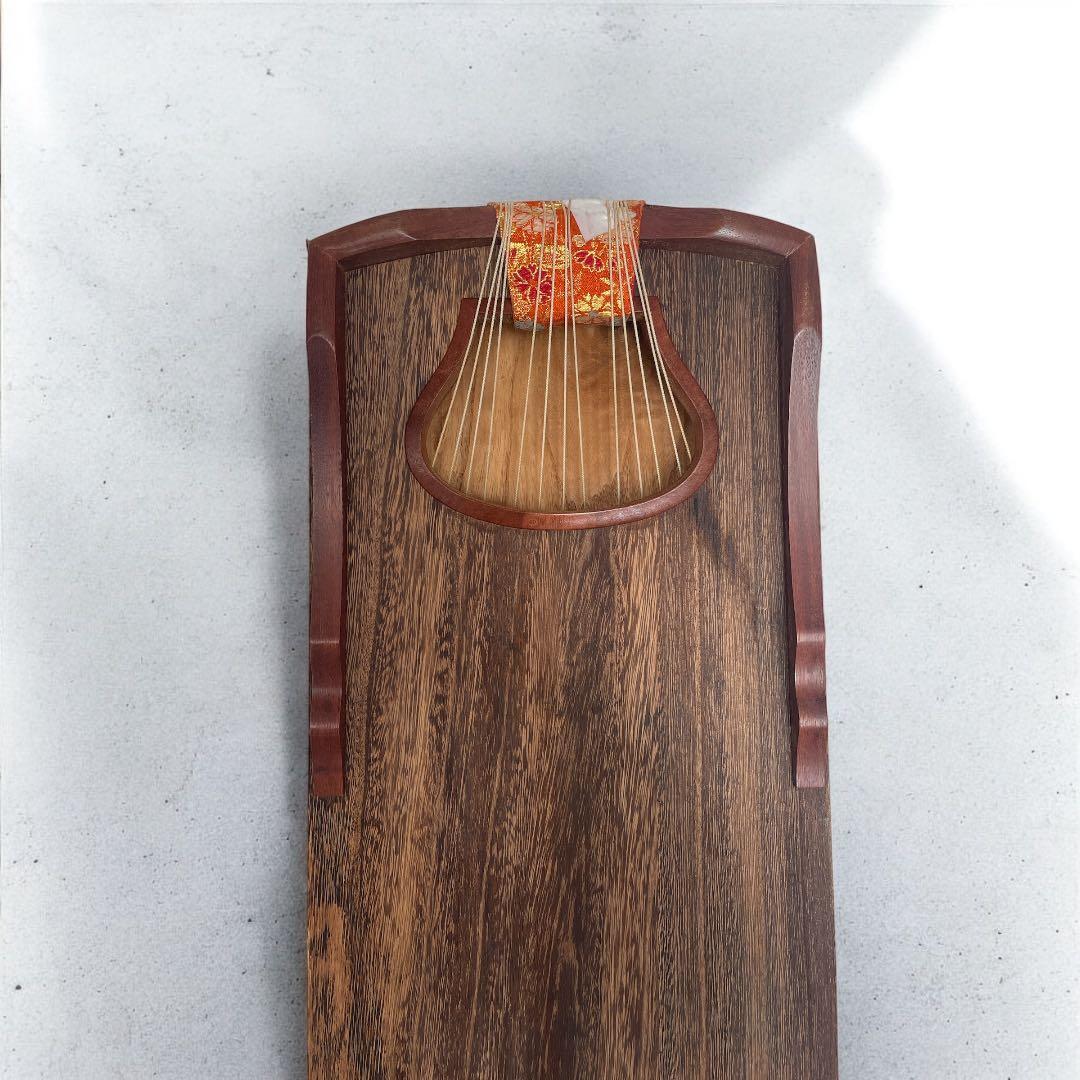 琴　筝 13弦　オレンジ飾り　鶴の絵　猫足　ヴィンテージ　木製