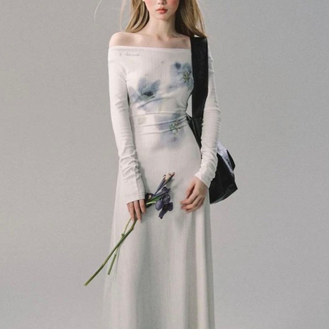 Urban Sheek プリーツ　ベルベット　長袖　ロング　ドレス　ワンピース