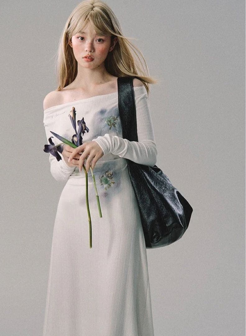 Urban Sheek プリーツ　ベルベット　長袖　ロング　ドレス　ワンピース