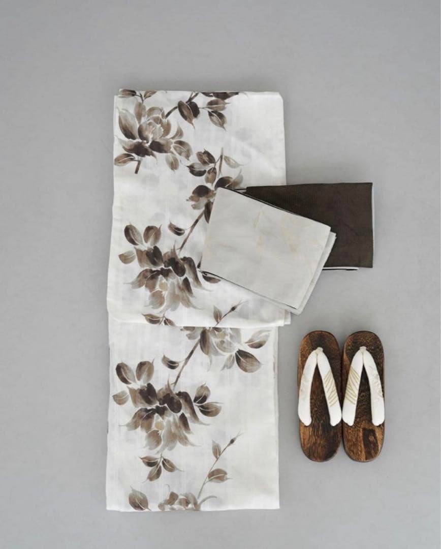 utatane×Acka 浴衣3set 山茶花 white（lame）beige