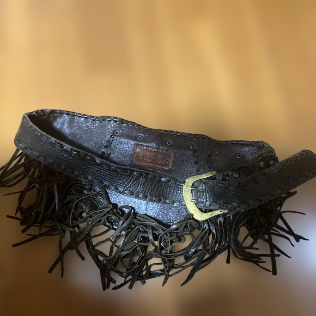 本革　レザーフリンジウェストバッグ