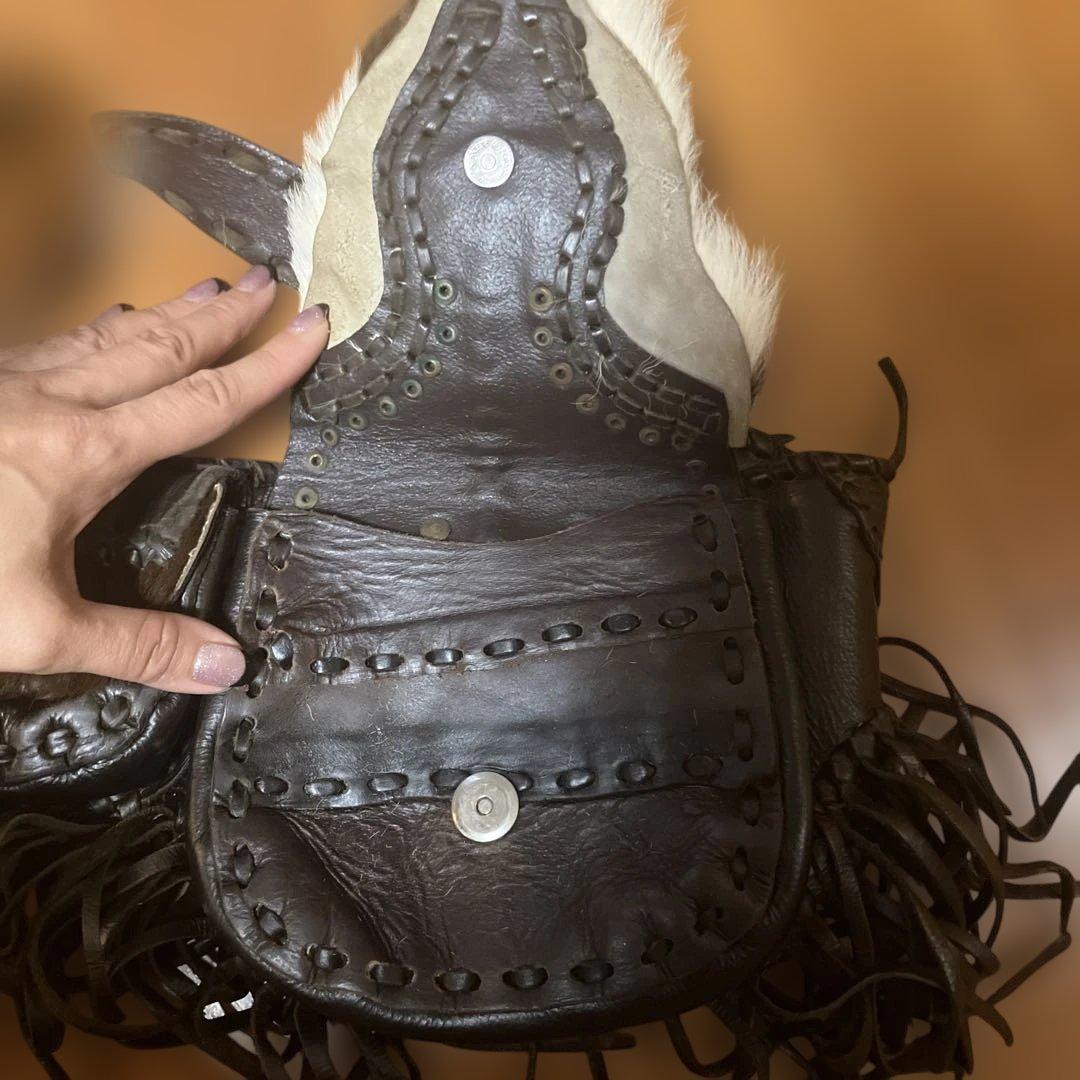 本革　レザーフリンジウェストバッグ