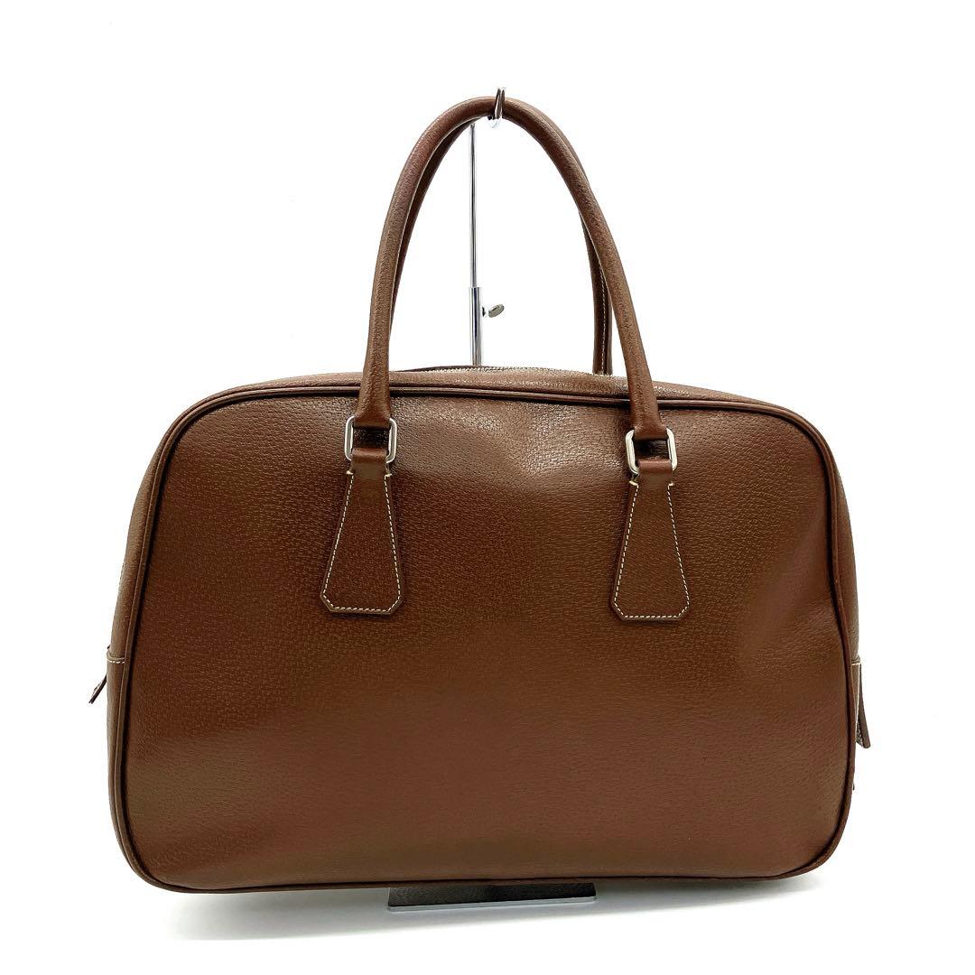 【PRADA】ビジネスバッグ　レザー　ゴールド金具　ブラウン　三角ロゴプレート