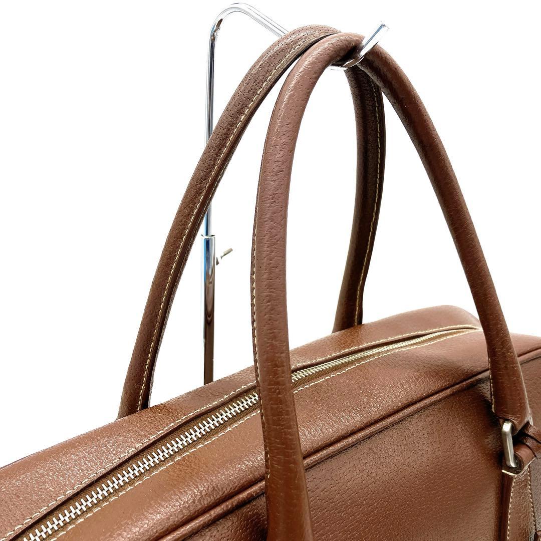 【PRADA】ビジネスバッグ　レザー　ゴールド金具　ブラウン　三角ロゴプレート