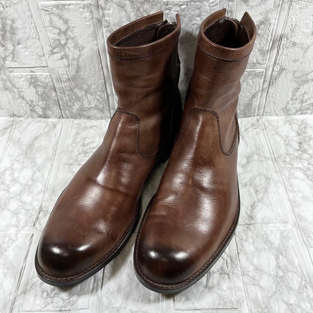 【美品】PADRONE ペコスブーツ　茶芯　本革　バックジップ　25.5㎝