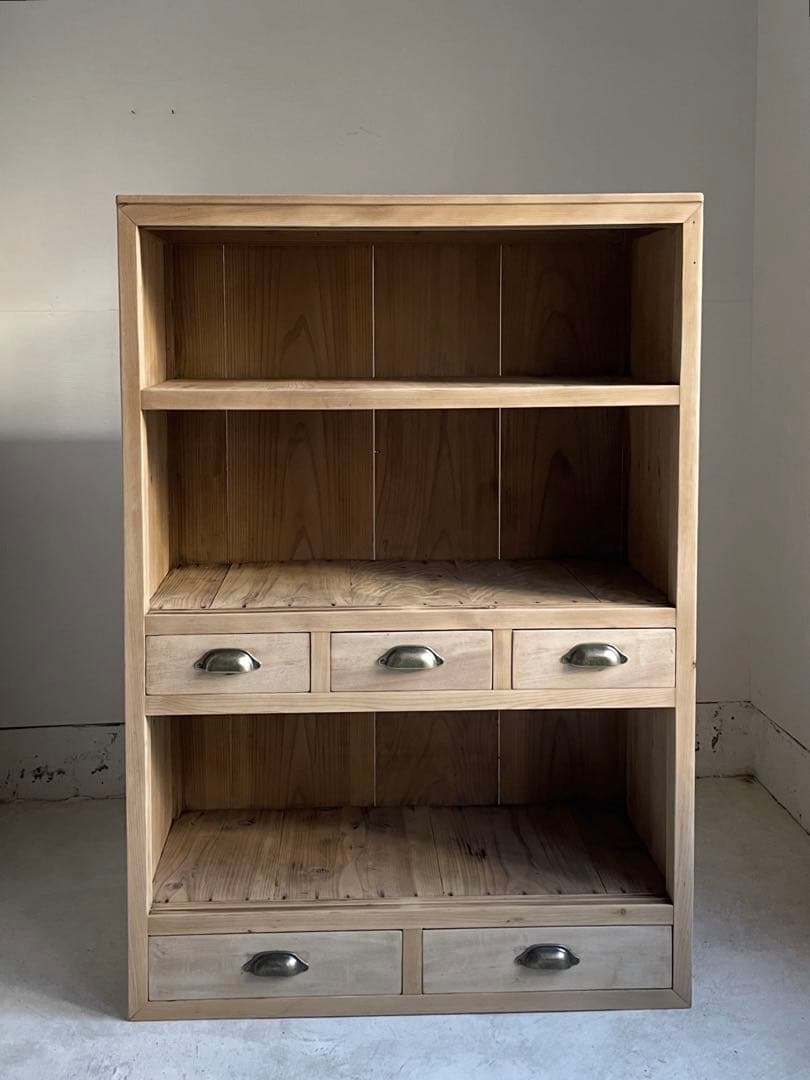 古いガラス戸棚　食器棚　レトロ　水屋　アンティーク　古道具