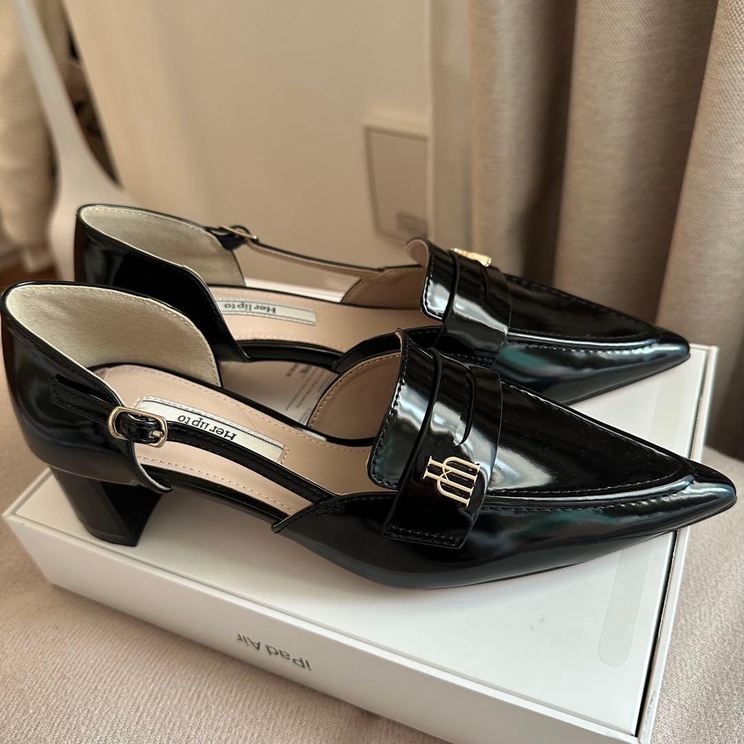 【Herlipto】black Trois Heel Loafers パンプス