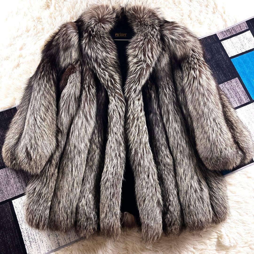 総丈87㎝ シルバーフォックス ファーコート XL相当 毛並み◎なめし柔らか