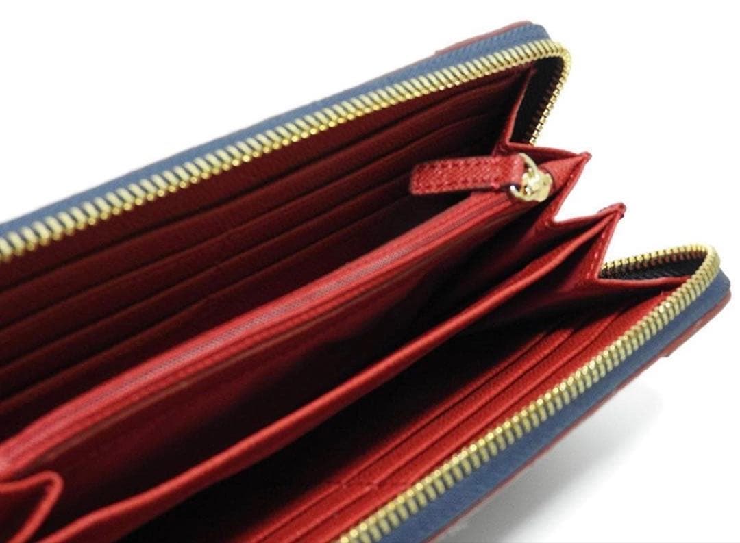 COACHコーチ デニムレザー アコーディオン アラウンド長財布 ミッドナイト