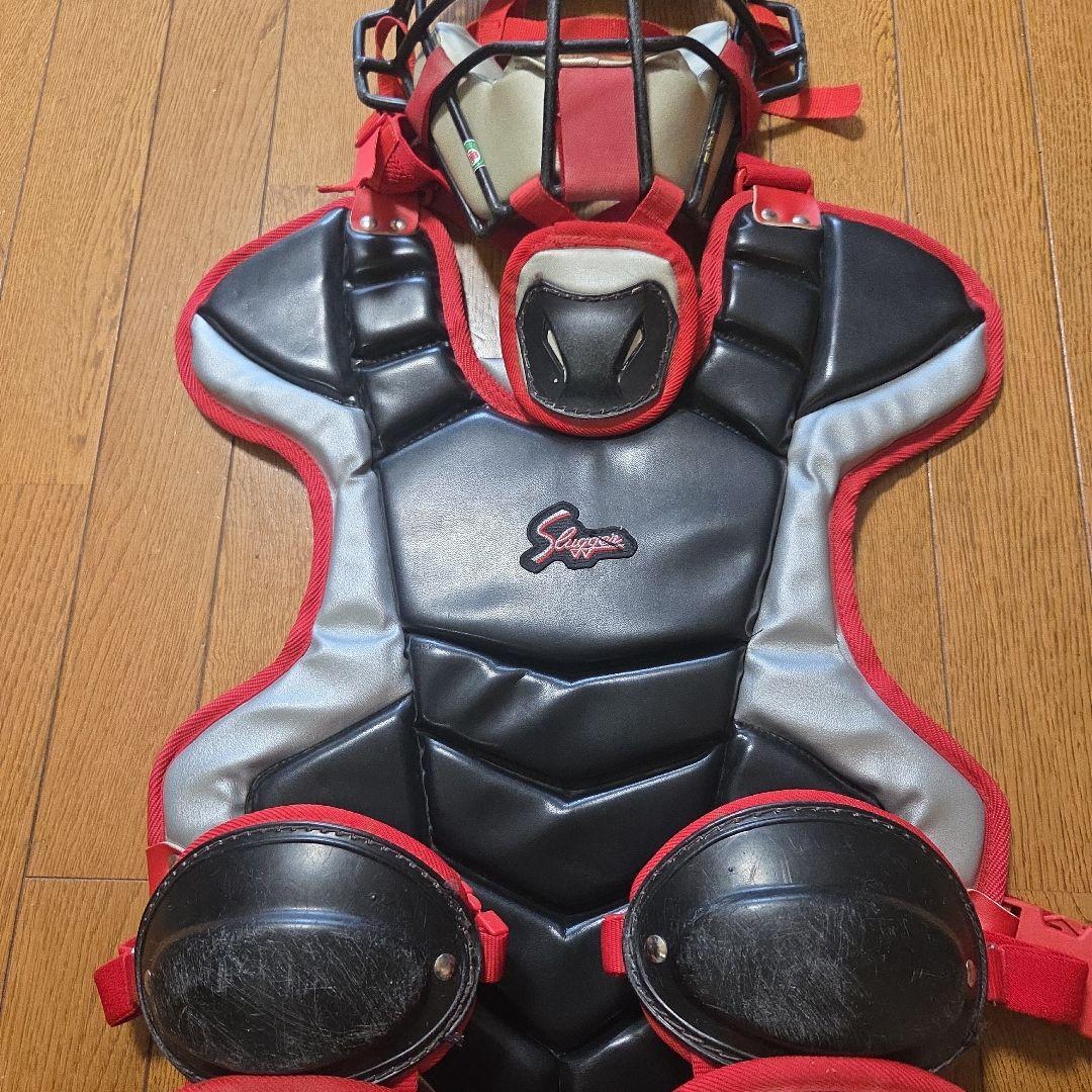 久保田スラッガー 軟式 少年用 キャッチャー防具 ブラックシルバーレッド