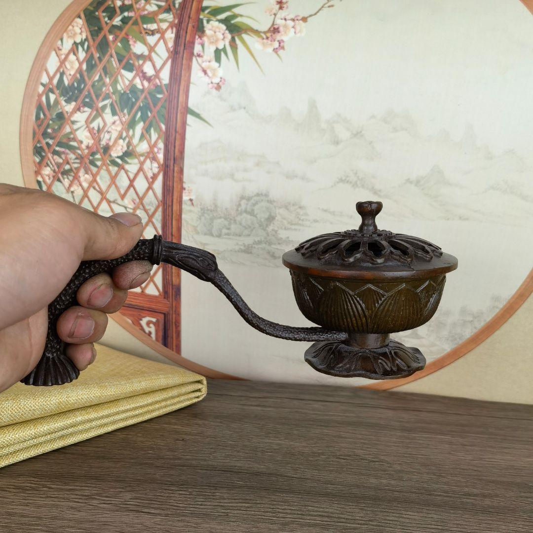 銅 細工 香炉 手持ち蓮華炉 盤香炉 装飾品 工芸品 置物