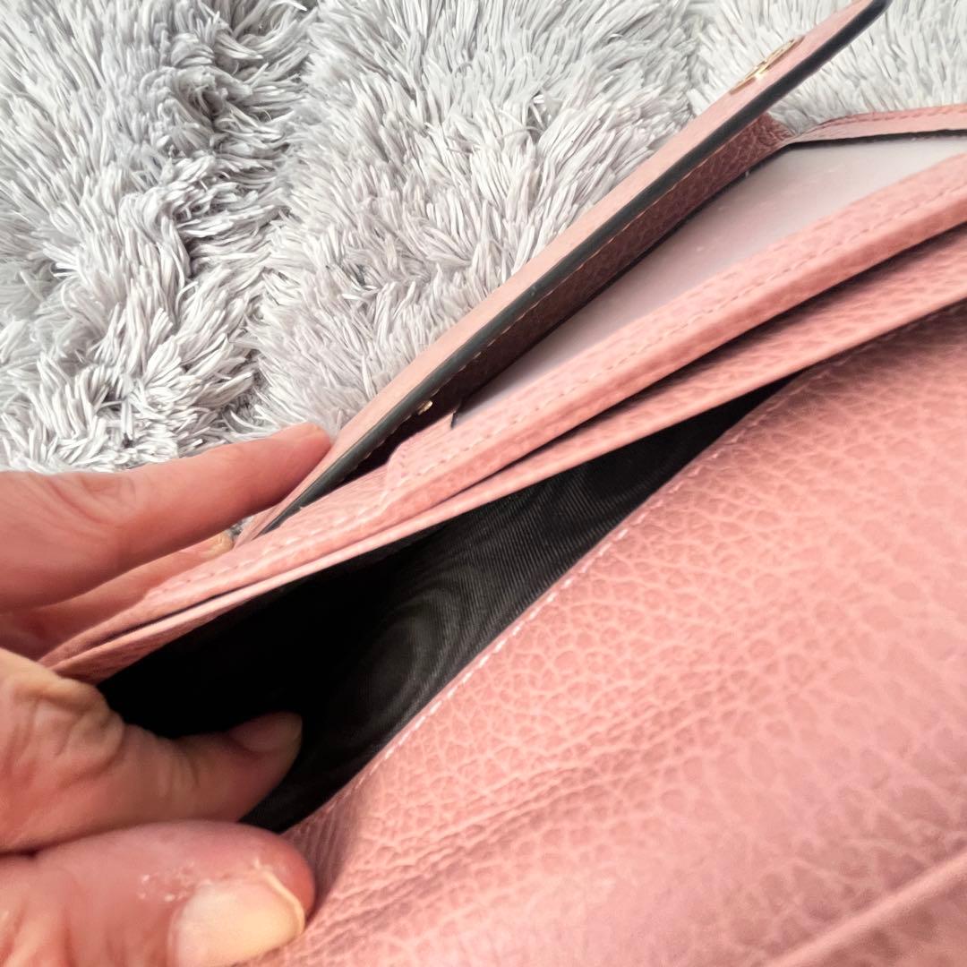 美品✨GUCCI 大容量　インターロッキング　長財布　シボレザー　ピンク