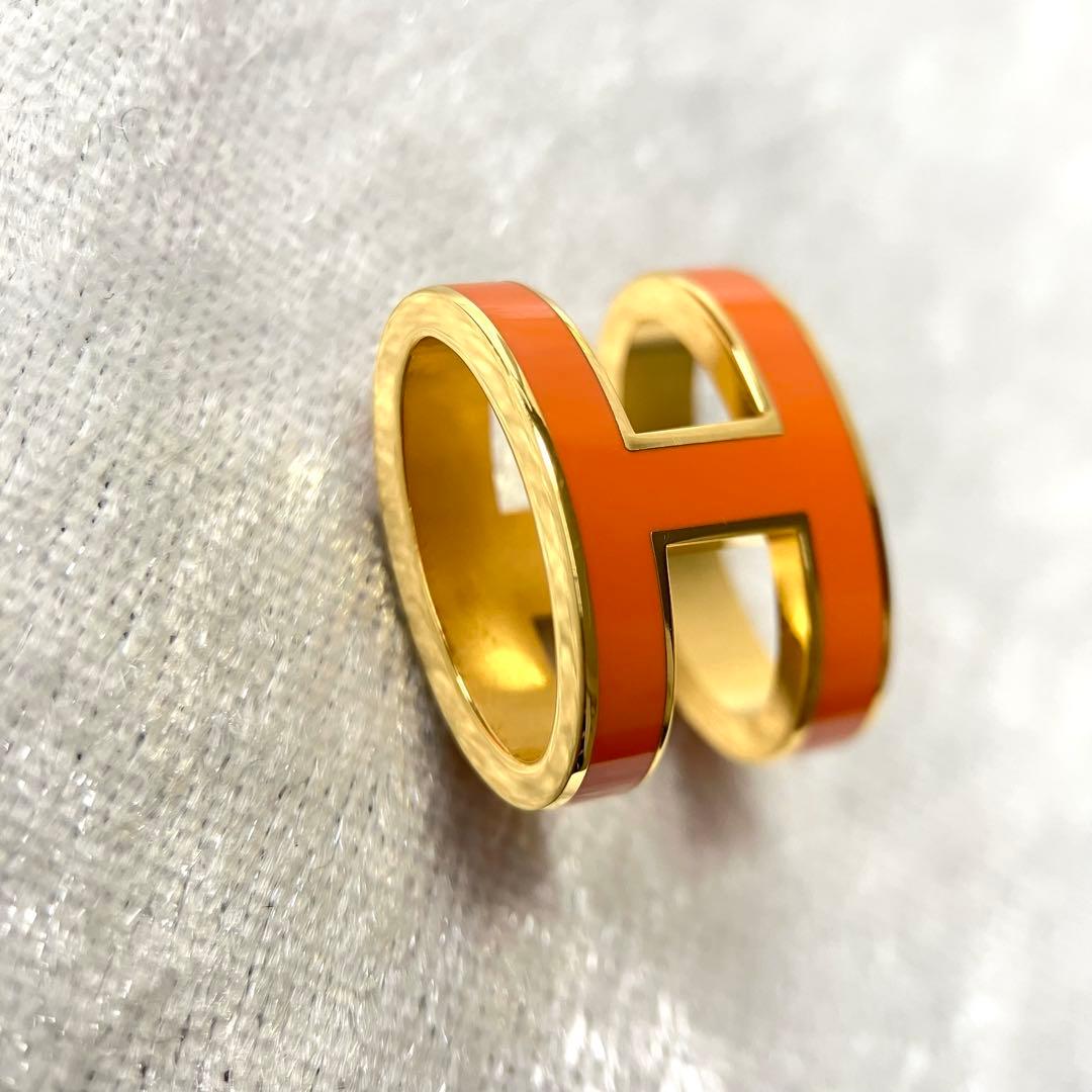 エルメス ポップアッシュ Hモチーフ ペンダントトップ オレンジ × ゴールド