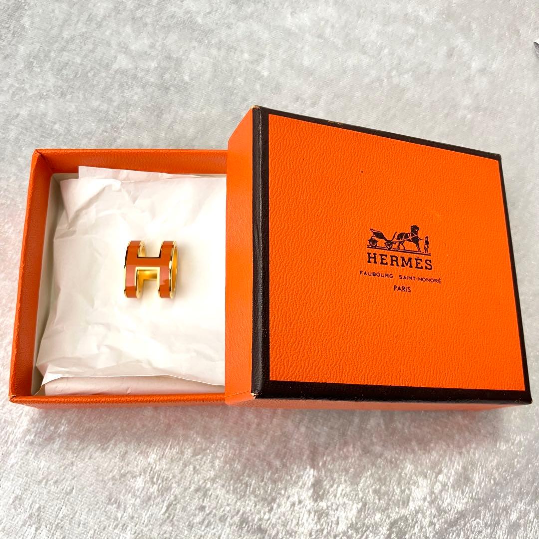 エルメス ポップアッシュ Hモチーフ ペンダントトップ オレンジ × ゴールド
